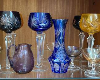 Bohemian Crystal Wine Goblets Vase and Other Glassware