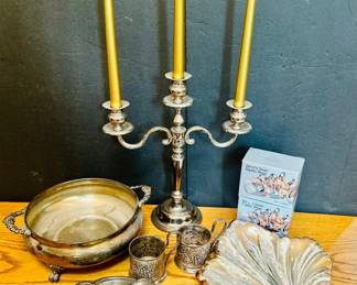 Silver Plated Candle Stick Holder And More