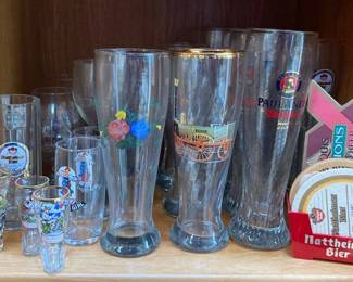 German Beer Glasses And Cardboard Coasters