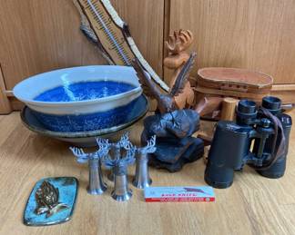 Decorate Your Cabin Binoculars Carved Wood Animals Stoneware