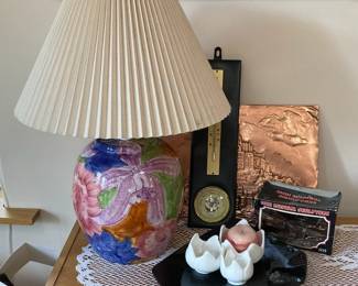 Italian Copper Relief Floral Lamp And More