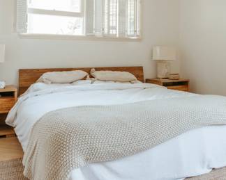 King size bed setup $500
-raw wood, natural look, headboard, and frame
-Allswell memory foam mattress. Used only a handful of times as it was purchased only a year ago for the clients second home and was covered the entire time by a mattress, topper and cover
-raw wood, natural look, headboard, and frame
-Allswell memory foam mattress.
Used only a handful of times as it was purchased only a year ago for the clients second home and was covered the entire time by a mattress, topper and cover