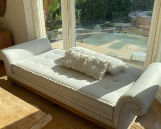 8‘ x 3 1/2‘ daybed / backless sofa with removable cushion. Cannot find a maker on it. My guess is restoration hardware or something like that? Could use a clean when you get up close. Asking $400 OBO