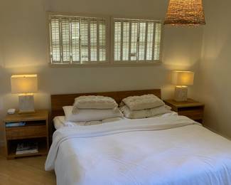 King size bed setup $500
-raw wood, natural look, headboard, and frame
-Allswell memory foam mattress. Used only a handful of times as it was purchased only a year ago for the clients second home and was covered the entire time by a mattress, topper and cover