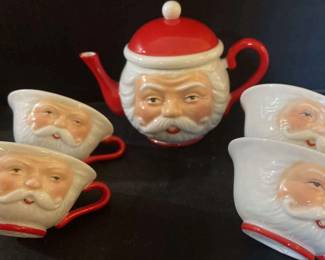 Retired Vintage Department 56 Mini Porcelain Santa Tea Set