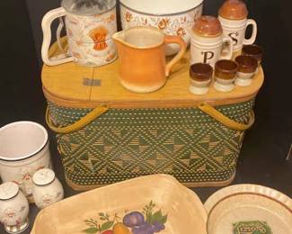 Picnic Basket And Various Kitchen Items