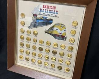 Vintage Framed American Railroad Button Collection