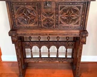 Antique Spanish Renaissance Drop Front Bar Cabinet