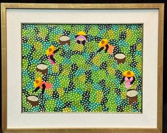 Haitian School Women Picking Cotton Signed Oil On Canvas