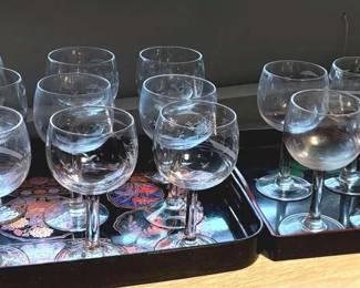 Etched Clipper Ship Glasses Pitcher