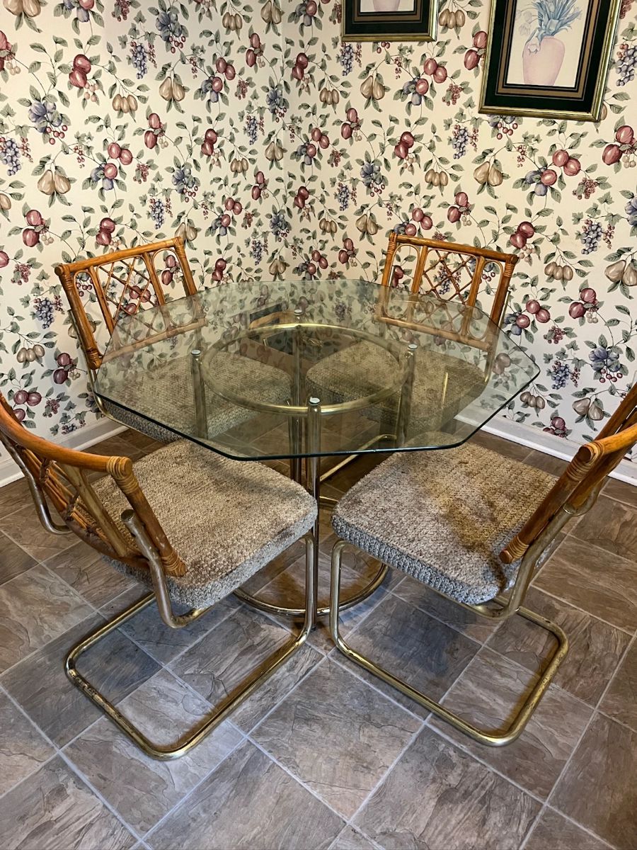 MCM Glass Top table with Bamboo Chairs