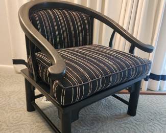 Black Chinoiserie cushioned chair. 