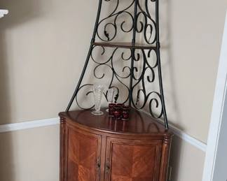 Corner bar cabinet w shelves 