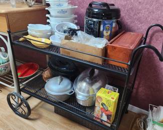 Tea cart, corelle, roasters 