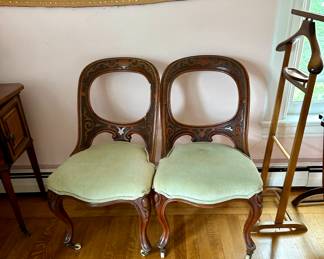 1820'S VICTORIAN STENCILED CHAIRS WITH VELVET SEATS