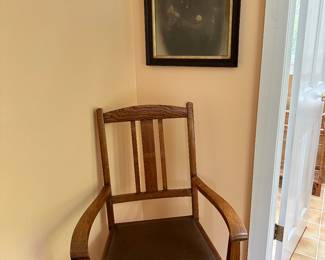 Oak chairs with leather seats