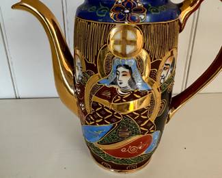 Wales China Hand Painted Gilded Porcelain Teapot.  Satsuma Moriage; Japanese 