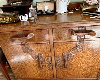 1880-1920 tiger oake sideboard with carvings