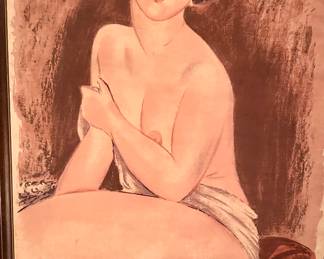 French , nude woman seated