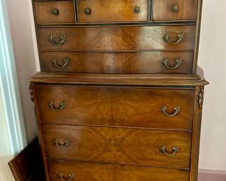 BEAUTIFUL THREE OVER THREE BURLED MAHOGANY CHEST