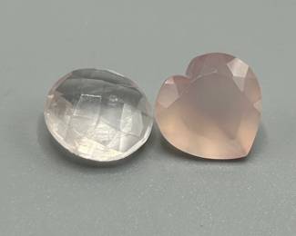 9 Carat Rose Quartz; Round Checkerboard & Heart Faceted Shape - Set of 2 Loose Stones