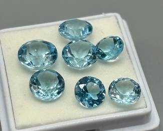 10 Carat Blue Topaz; Round Faceted Cut - Various Size Lot of 7 Loose Stones