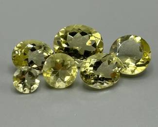 15 Carat Lemon Yellow Quartz; Round & Oval Faceted Cut - Various Size & Shape Assorted Lot of 6 Loose Stones