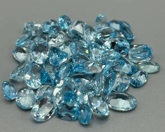 44 Carat Light to Medium Blue Topaz; Oval Faceted Cut - Various Size, Color & Shape Assorted Lot of Loose Stones