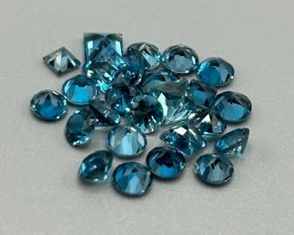 8.33 Carat London Blue Topaz; Round & Square Faceted Cut - Various Size & Shape Assorted Lot of Loose Stones