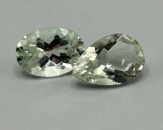 9.86 Carat Prasiolite Green Quartz; Pear & Oval Faceted Cut - Set of 2 Loose Stones