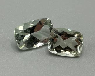 6 Carat Prasiolite Light Green Quartz; Modified Rectangular Faceted Cut - Set of 2 Loose Stones