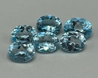 19.55 Carat Blue Topaz; Oval Faceted Cut - Set of 6 Loose Stones
