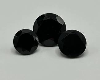 19.43 Carat Black Onyx; Round Faceted Cut - Various Size Set of 3 Loose Stones