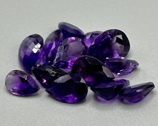 14.40 Carat Amethyst; Pear Faceted Shape - Various Color, Cut & Size Assorted Lot of Loose Stones
