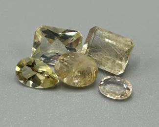6.90 Carat Lemon Yellow & Rutilated Quartz; Mixed Cut - Various Size, Color & Shape Assorted Lot of 5 Loose Stones