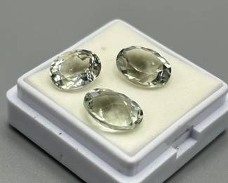 7 Carat Prasiolite Light Green Quartz; Oval Faceted Cut - Set of 3 Loose Stones