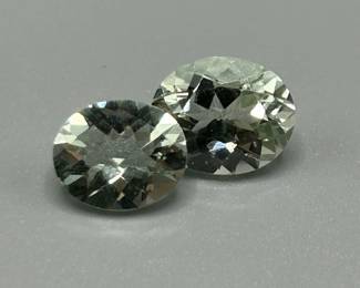7.60 Carat Prasiolite Light Green Quartz; Oval Faceted Cut - Set of 2 Loose Stones
