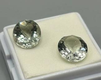 6.11 Carat Prasiolite Light Green Quartz; Round Faceted & Checkerboard Cut - Set of 2 Loose Stones