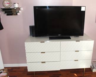 BUY IT NOW!    $495.00.                                                                   (Audrey) West Elm/Williams Sonoma dresser.                       52" W x 20" D x 34" H.                                                                            40" Sony Bravia TV.  $150.00        