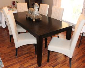 BUY IT NOW!  $295.00.  Dining Table.                                     82" L x 38" W x 31" H                                                                               BUY IT NOW!  $240.00. Six Chairs.