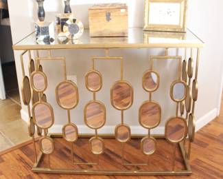 BUY IT NOW!  $125.00. Mirrored gold console table.     36" W x 16" D x 30" H.