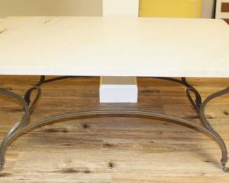 BUY IT NOW!  $195.00. Marble top/iron base table.     44" W x 27" D x 20" H.