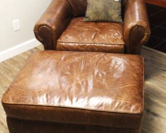 Restoration Hardware Leather chair with ottoman.