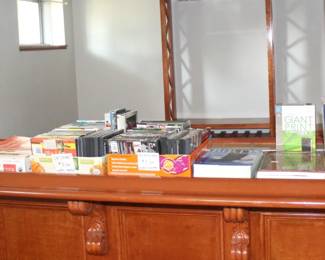 Lots of books, cds and dvds.