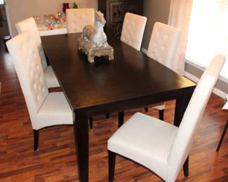 BUY IT NOW!  $295.00.  Dining Table.                                     82" L x 38" W x 31" H                                                                               BUY IT NOW!  $240.00. Six Chairs.