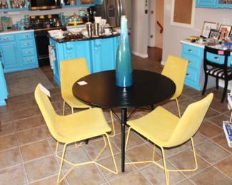 BUY IT NOW!  $500.00. West Elm Chairs, set of four.        BUY IT NOW!  $195.00.  Black round table.                       39" Dia. x 28" H