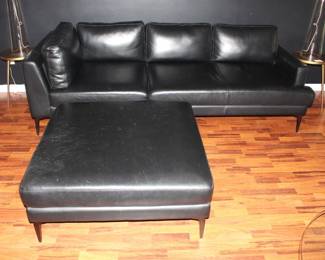 BUY IT NOW!  $975.00.                                                                           West End/Williams Sonoma Black Leather                        sofa w/41" sq. ottoman. 97" L x 39 1/2" W.