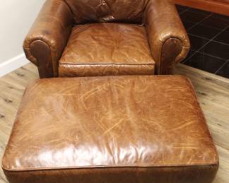 Leather chair with ottoman.Restoration Hardware