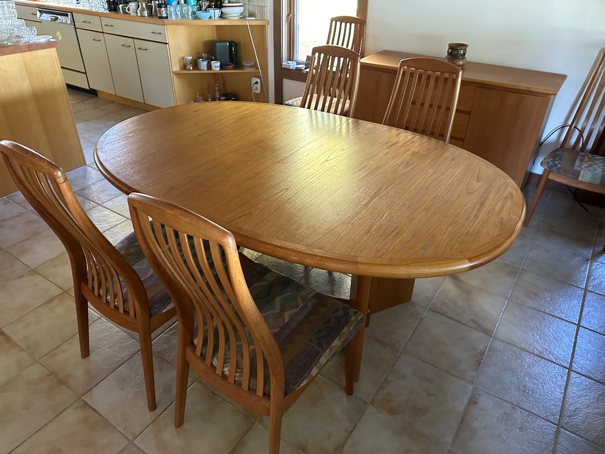 Mid-century teak dining set with matching buffet