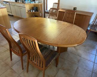 Mid-century teak dining set with matching buffet